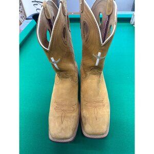 Twisted X Womens 10 B Leather Cowboy Boots Square Toe Tan With White Cross Embro